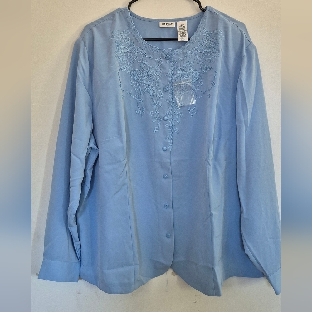Liz Baker Light Blue Lace Accent Blouse